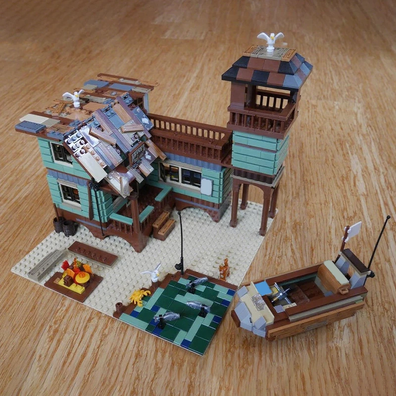 blocs-de-construction-educatifs-moc-cathy's-fishing-lodge-970-pieces-creativite-cadeau-de-noel-theme-de-vacances-edition-limitee