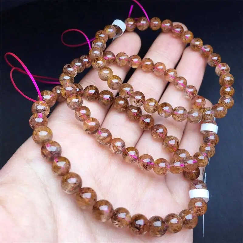 

6MM Natural Purple Rutilated Quartz Bracelet Women Fashion Red Crystal Clear Round Beads Lovers Strand Jewelry Gift 1PCS