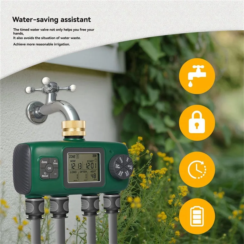 

ABSQ-таймер для воды, латунная входная поворотная ручка управления с ЖК-экраном, задержка дождя, замок от детей, садовый спринклер