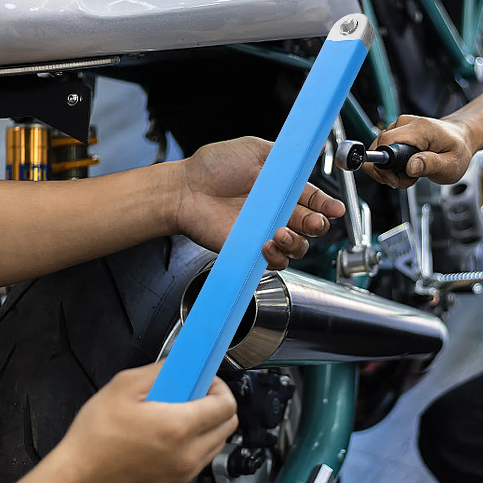 

Offset Extension Wrench Blue Adjustable Extendable Ratchet Function Heavy Duty Metal for Tight Spaces Fastening Tasks