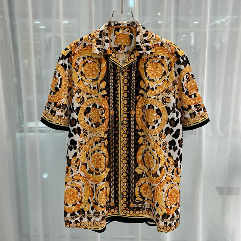 

Повседневные рубашки с коротким рукавом, мужские роскошные рубашки в королевском стиле с принтом пейсли, сорочка Homme De Luxe Ropa Para Hombre