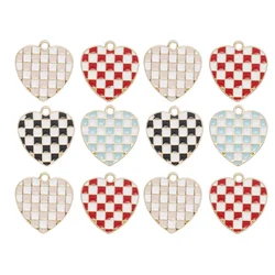 10pcs Charms a forma di cuore a scacchi ciondoli con ciondolo in metallo smaltato per orecchini portachiavi braccialetto per capelli forniture per la creazione di gioielli borse fai da te