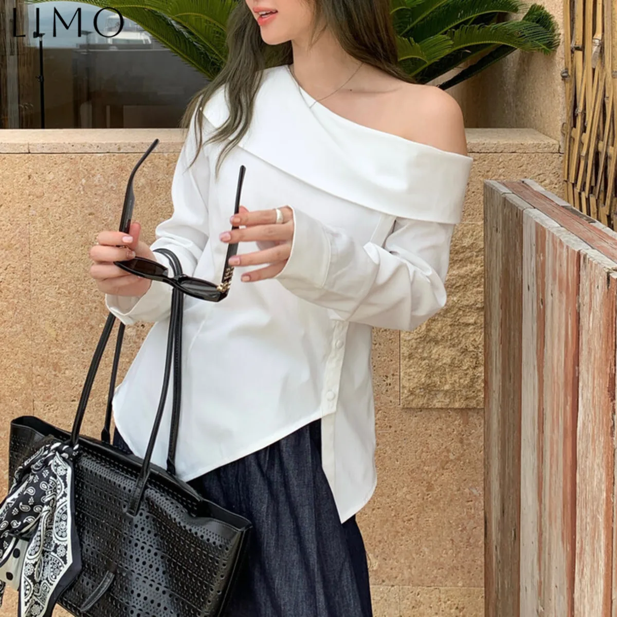 

LOMO 2025 New Women's Asymmetric Placket Lapel Shirt Long Sleeve Vintage Office Wear Sustainable Linen Blend