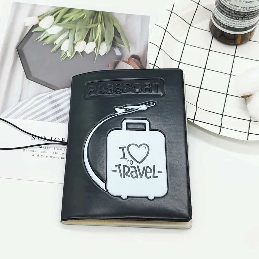 1 Piece I Love To Travel Black PVC Passport Cover/Case Travel Accessories for Men or Women