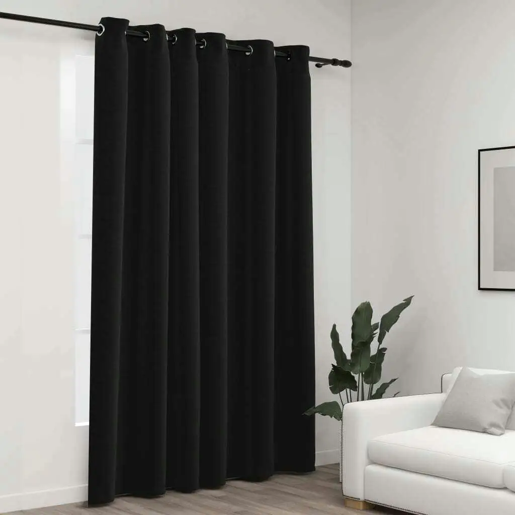 Anthracite Linen-Look Blackout Curtains with Grommets, 290x245cm - Stylish Window Treatment