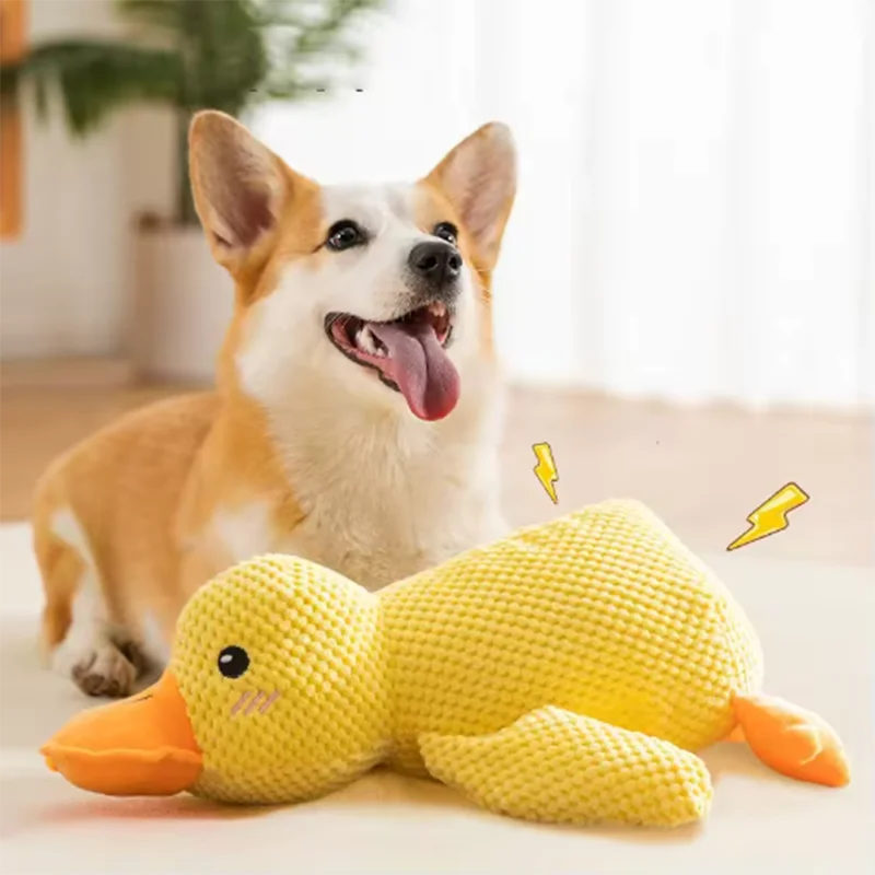 Hundeschlaf mit einem Hunde-Kuschel-Entenspielzeug zur Linderung der Langeweile, kleine gelbe Ente, interaktives Plüschspielzeug für Haustiere, Haustierbedarf – Detail 8