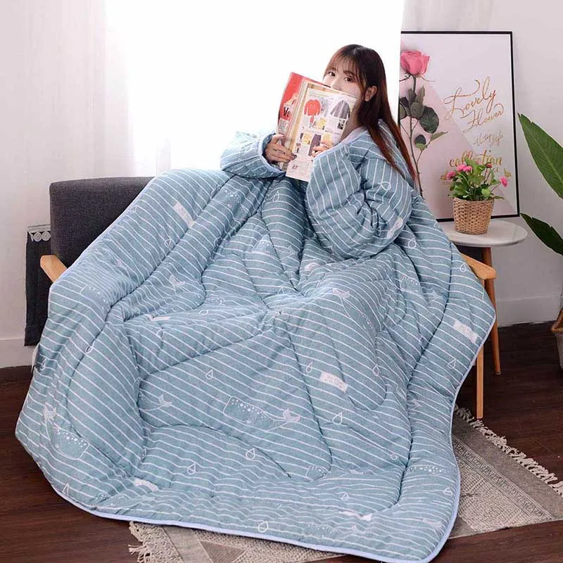 

Multifunction Lazy Quilt with Sleeves Winter Warm Thickened Washed Quilt Blanket JA55