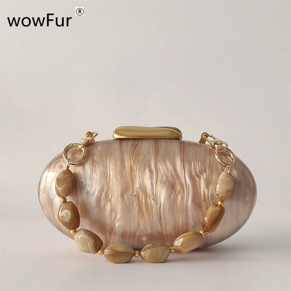 Lady Pearl Marble Brown Shell Egg Acrylic Box Clutch Purse Women Evening Purses Wedding Handbags Female Shoulder Bags Day Clutch