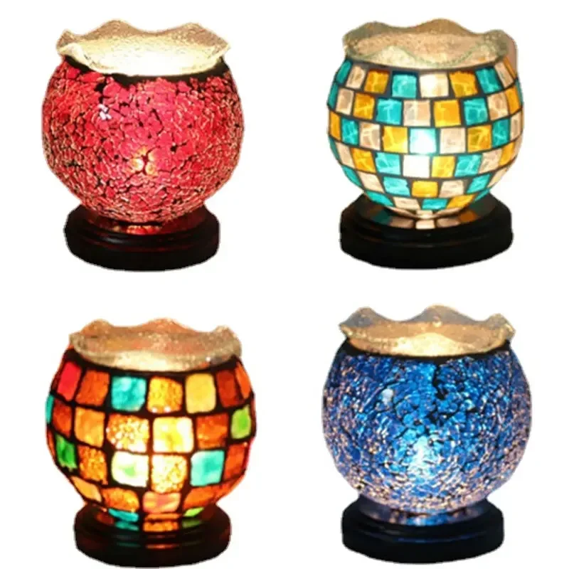 

Handmade Glass Table Lamp Turkish Mosaic Home Decor for Bedroom Night Lights Restaurant Desk Lighting Fixture Aromatherapy LED