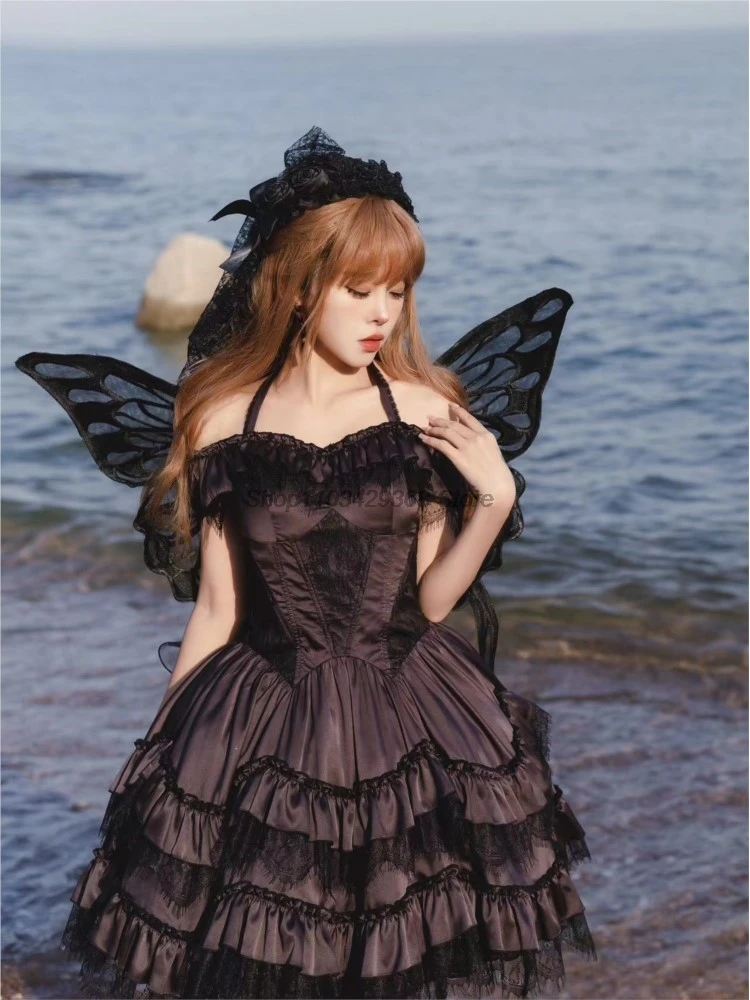 Handmade Lace Embroidery Butterfly Wings Shooting Props Lolita Black White Diffuse Exhibition Cosplay Party Back Decoration