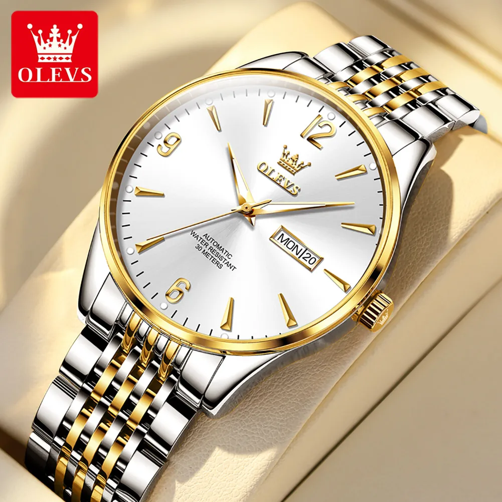 

Брендовые часы OLEVS, модные деловые мужские часы с двойным календарем, водонепроницаемые, светящиеся в темноте, 9928