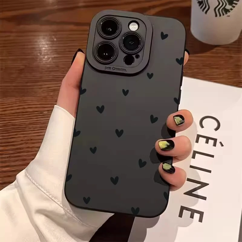 Fashion Black Love Heart Phone Case for Oppo Reno12 Reno10 Reno8 Reno7 Reno6 Reno5 Reno4 Z F T Pro Plus 4G 5G Back Cover