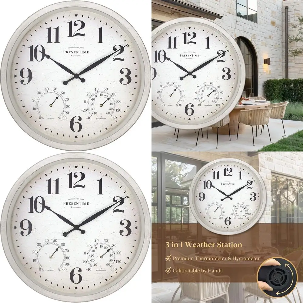 

Farmhouse-Style 16 Outdoor Clock with Thermometer & Hygrometer in Weathered White