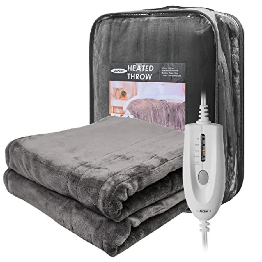

Heated Throw Electric Blanket Throw 50" x 60" Double-Layer Flannel with 4 Heating Settings 4 Hours Auto Off 5 Years Warranty ET