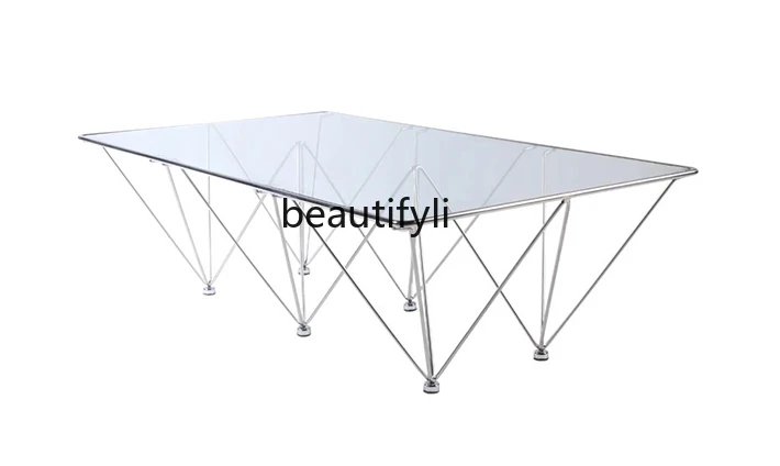 

Medieval style simple creative pyramid coffee table stainless steel glass square table living room