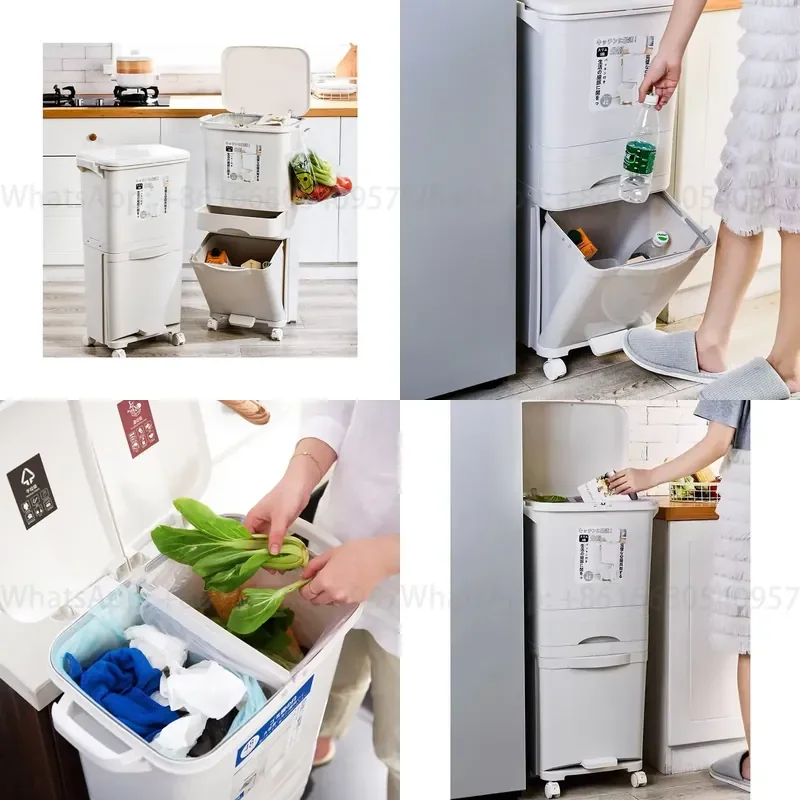 2 Tiers Open Top Kitchen Plastic Garbage Can Sorting Trash Cans Storage Bucket Eco-Friendly ABS+PP Material
