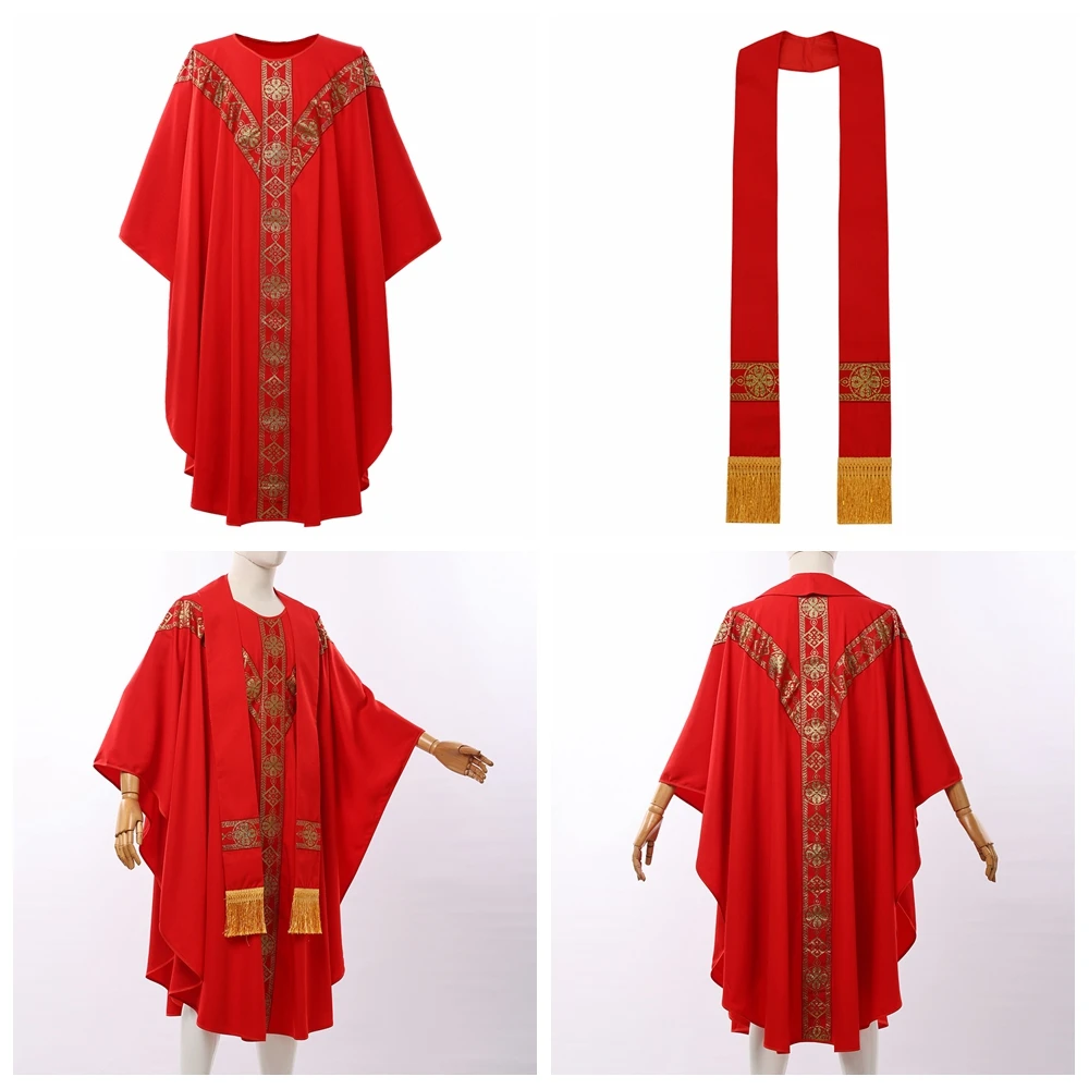 Halloween Priester Chasuble Katholische Kirche Pater Messegewänder Robe mit Quaste Geistlichen Robe – Detail 3
