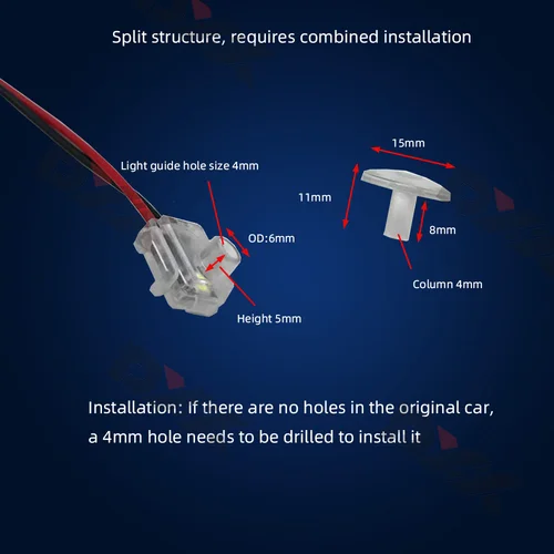 Imagen 2 del producto Mini luz decorativa para puerta de coche, 4 Uds., Universal, 12V, atmósfera Interior de coche, lámpara de bienvenida, LED de baja potencia, transparente esmerilado