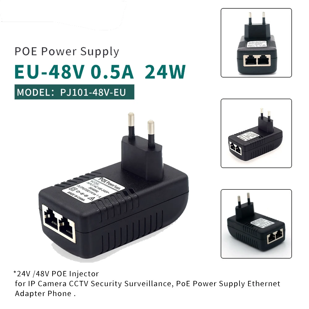 100M 24V 1A 48V 0,5A 24W PoE-Injektor-Netzteil