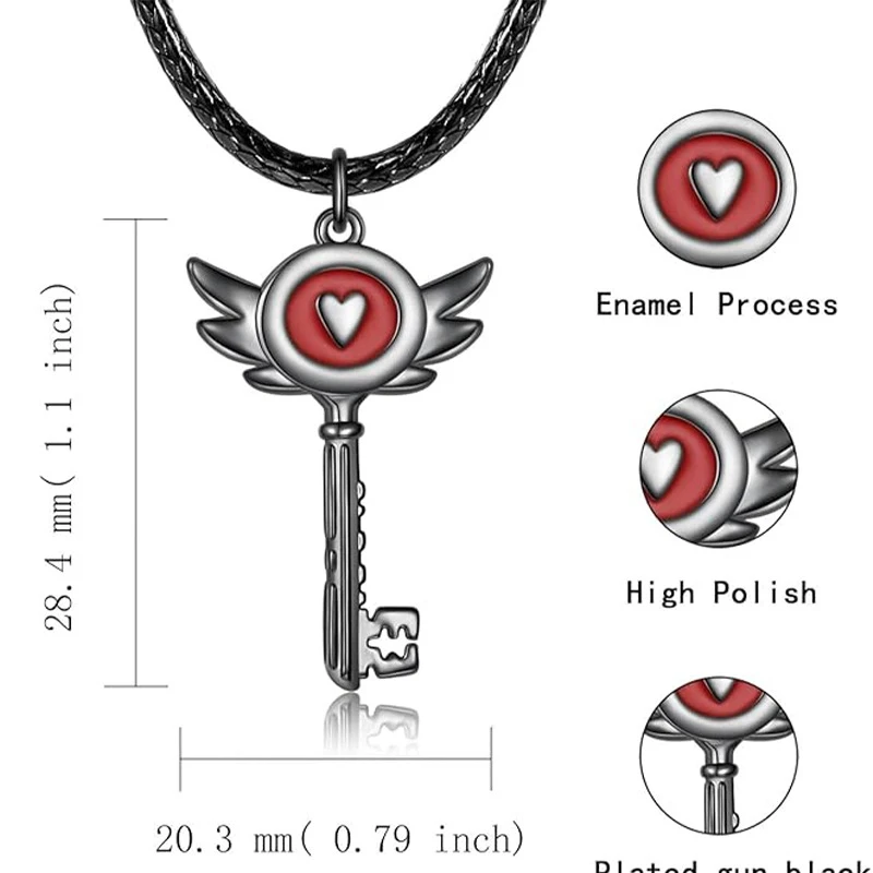 Hazbin Inspired Heart Key Pendant Necklace & Earring Set