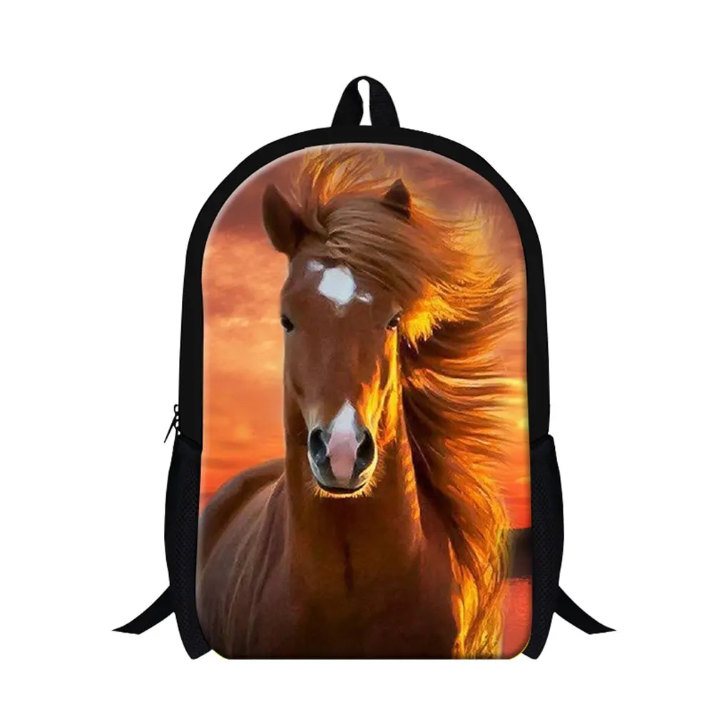 Two Horses 3D Print Mochila Escolar para Adolescentes Meninos e Meninas, Bonito Bookbags para Crianças, Saco de Estudante, Animal Bookbags, 16"