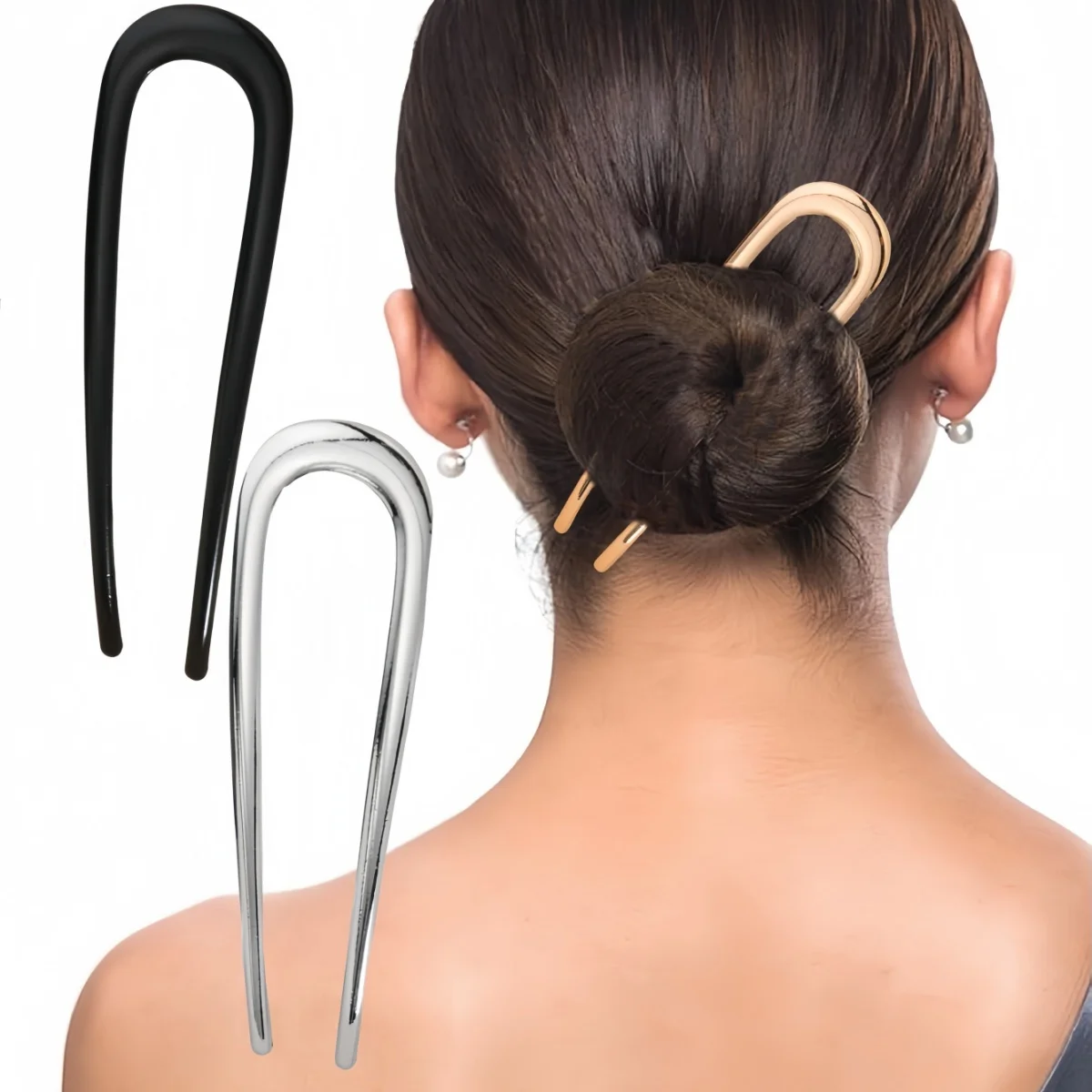 Double U-shaped hairpin for women, simple and fashionable, can be coiled up at the back of the head