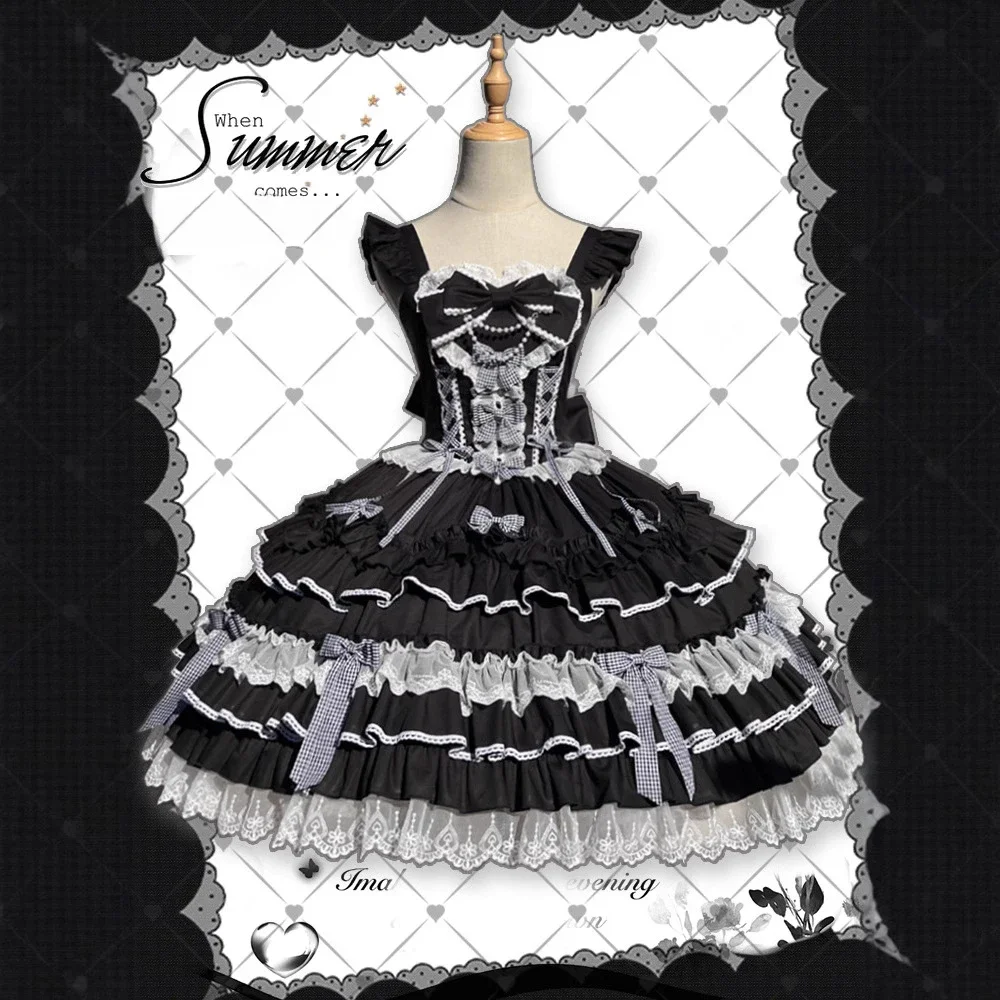 Vestido Sweet Lolita JSK Estilo muñeca vintage Vestido de fiesta sin mangas en capas ~ Mariposa en el estómago