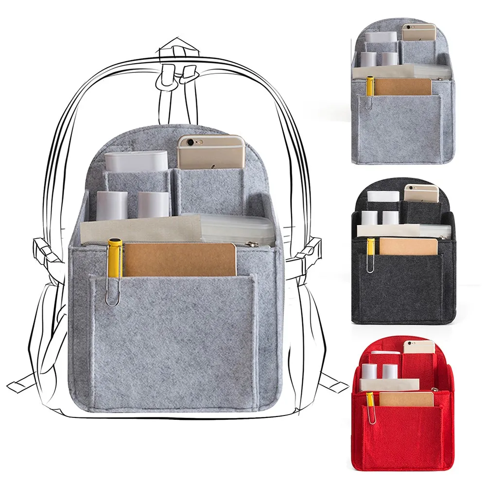 Make Up Organizer Felt Insert Bag Backpack Multi-Pocket Organizer Insert Makeup Cosmetic Case Tote Handbag Travel Inner Purse