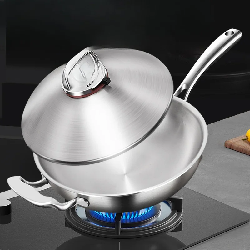 

Stainless steel wok, household waterless induction cooker uncoated pan
