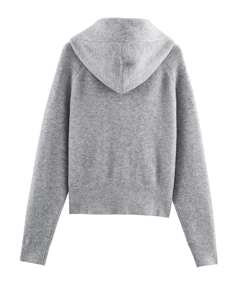 المرأة محبوك سترة 2025 المرأة سحاب أكمام طويلة جاكت مزود بغطاء للرأس شارع العليا معاطف قصيرة سيدة الخريف ملابس خارجية جديدة