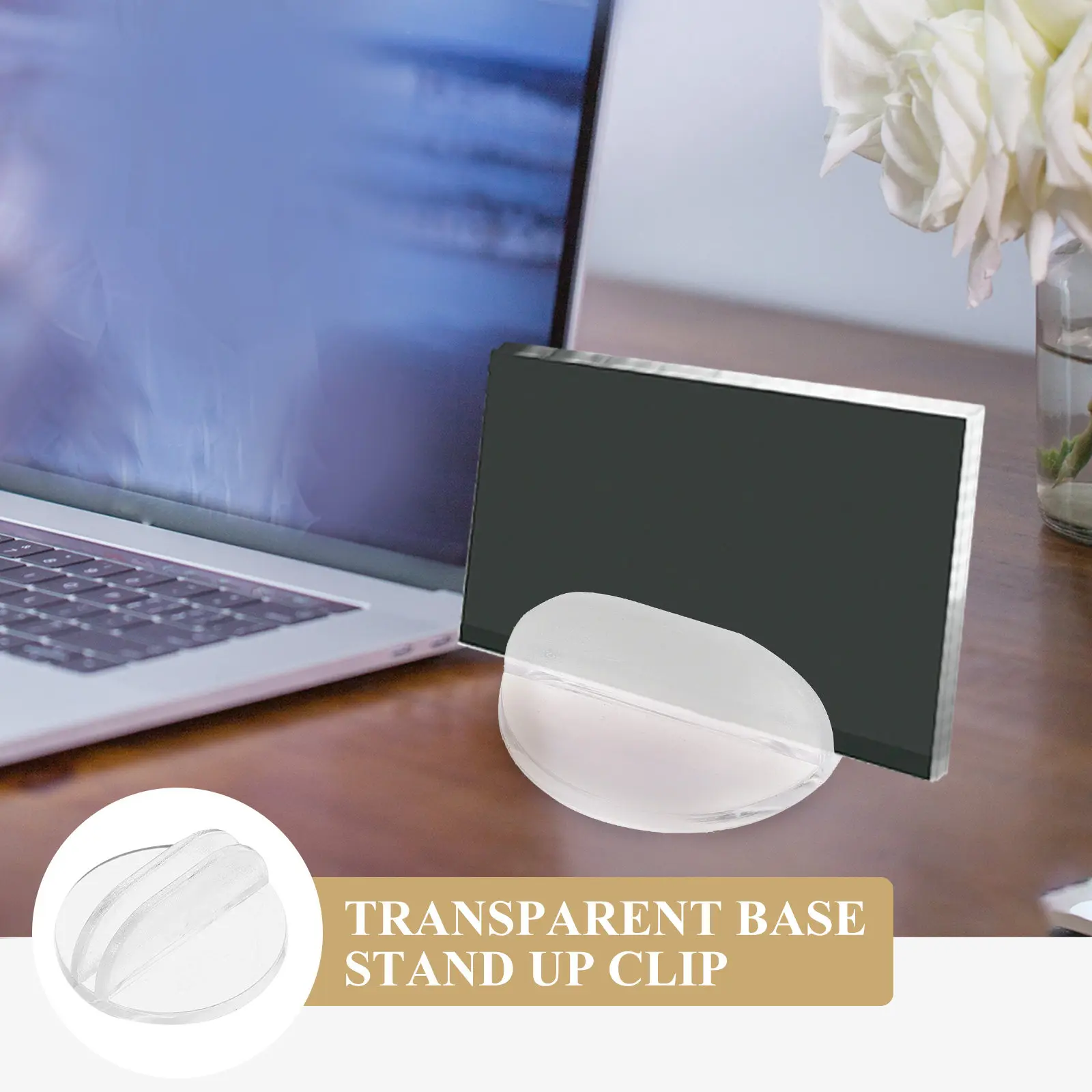 100Pcs Clear Smooth Modern Business Card Holder Desk Stand Place Card Holder for Table Game Cards Wedding Centerpieces Table