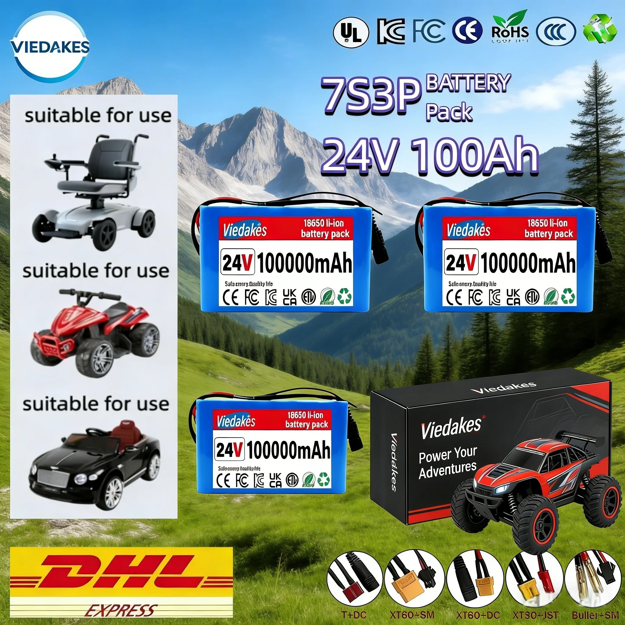 

7S3P 18650 Battery Pack 24V 100Ah VIEDAKES Brand New Lifepo4 24v batteries Power Bank High Performance For Emergency Power