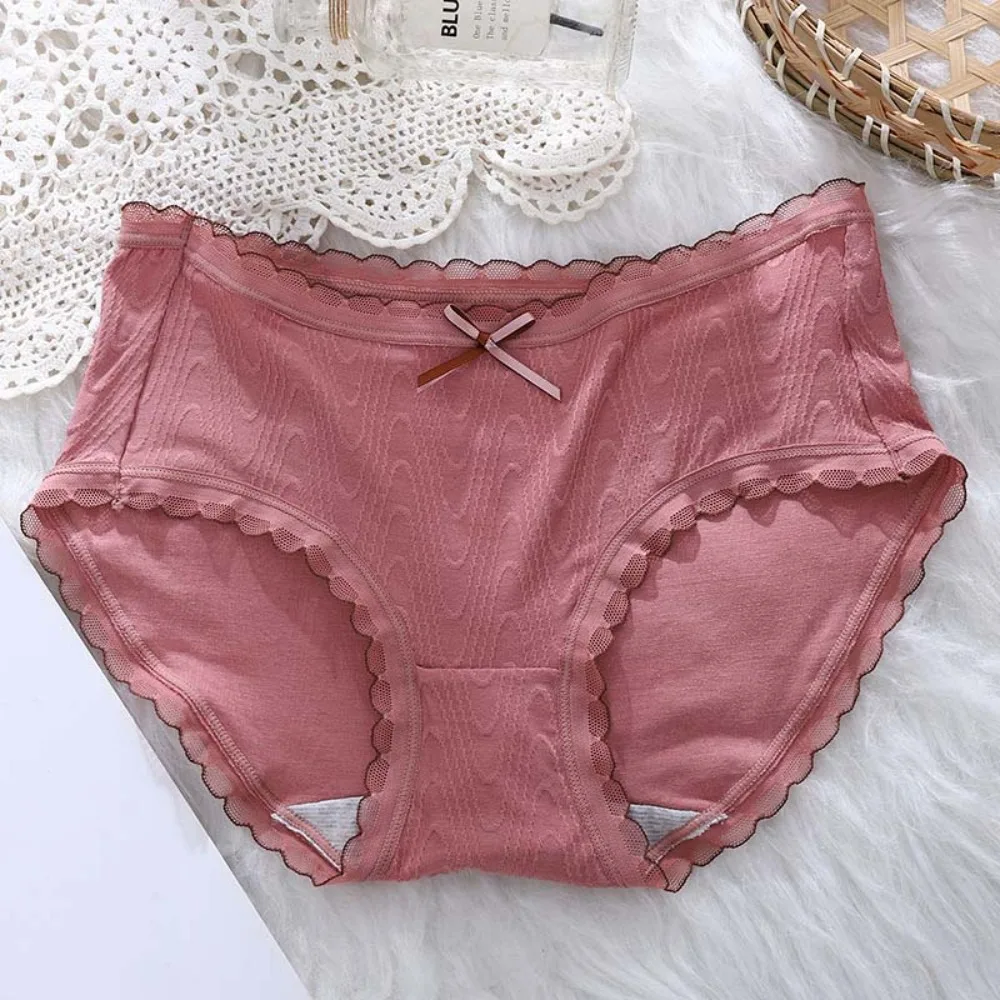 弾性ちょう結びレースプリントブリーフミッドウエスト綿股弓パンティー通気性下着女性下着毎日