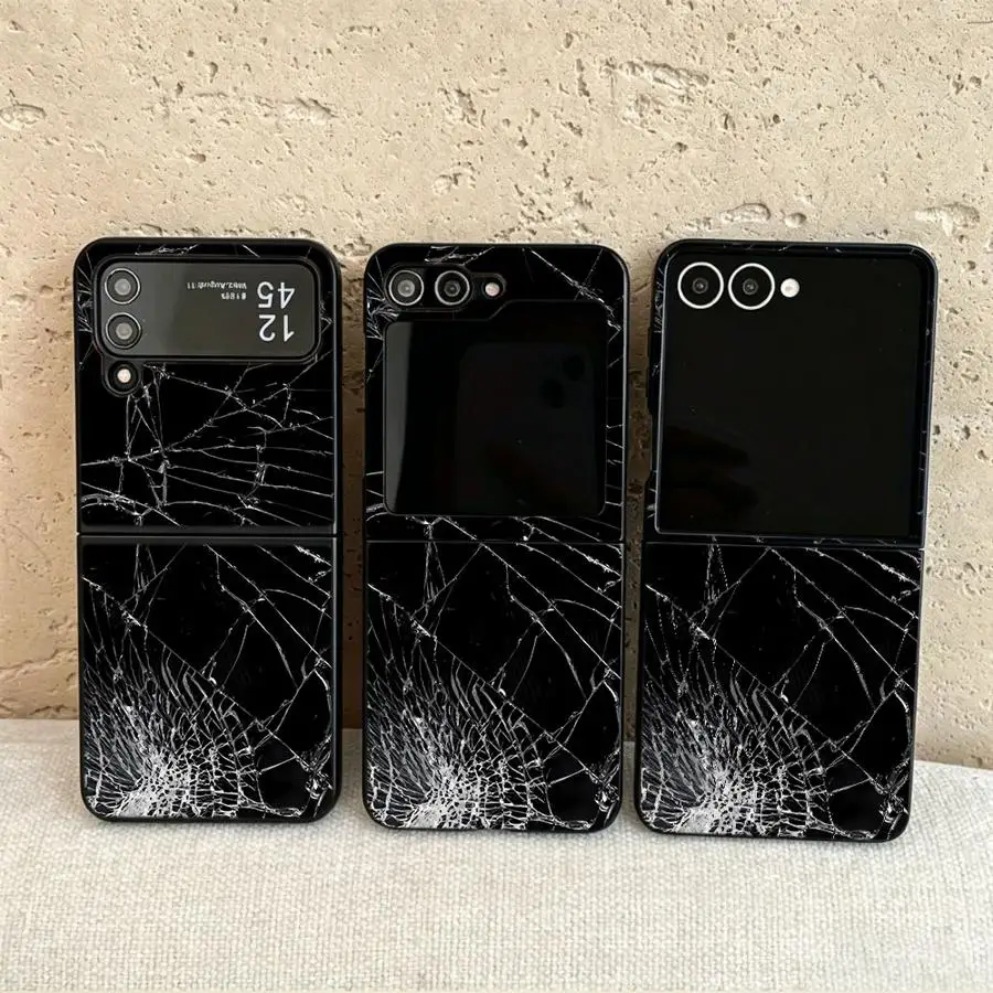 Cracked Glass Pattern Case for Samsung Galaxy Flip3 Flip6 Flip4 Flip5 Z Flip 7 6 5 4 3 Flip7 FE Back Phone Cover Funda