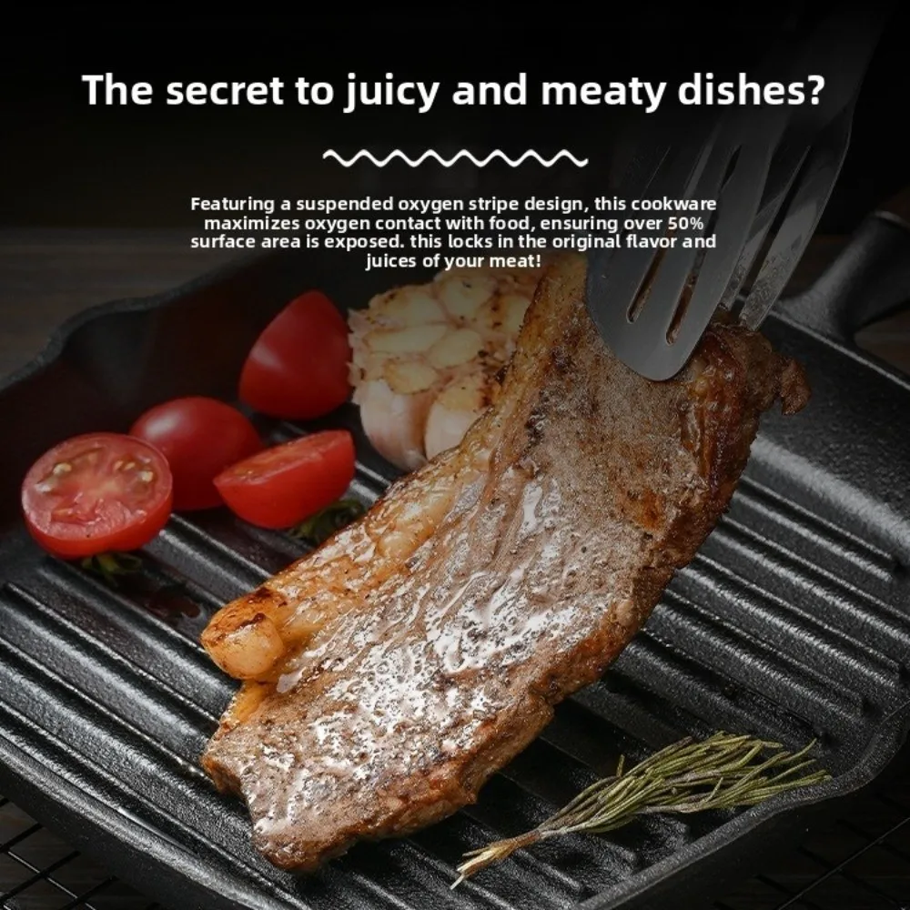 

Прочная чугунная сковорода для стейков ‌ Сковорода с рельефной поверхностью без покрытия, с деревянной ручкой и носиком для слива, для приготовления завтраков ‌ Кемпинг