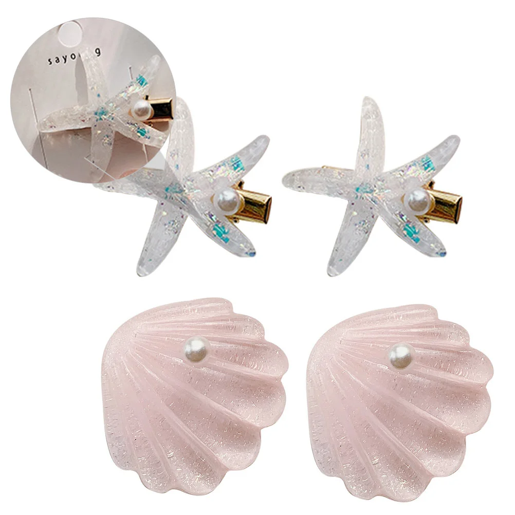 4 Pcs Halloween Accessories Shell Starfish Hair Clip Girl Clips for Girls Resin Plastic Hairpins