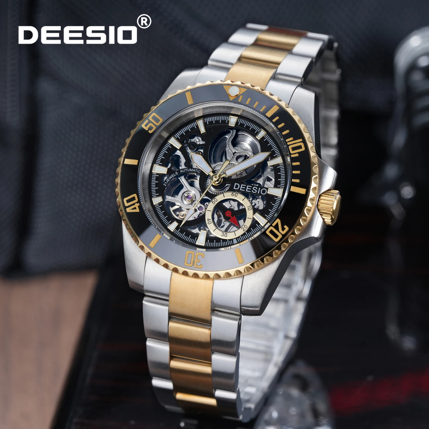 Deesio Luxury Men's Automatic Mechanical Watch 316L Stainless Steel Self-Winding Date Display 3ATM Waterproof Business Mens Gift