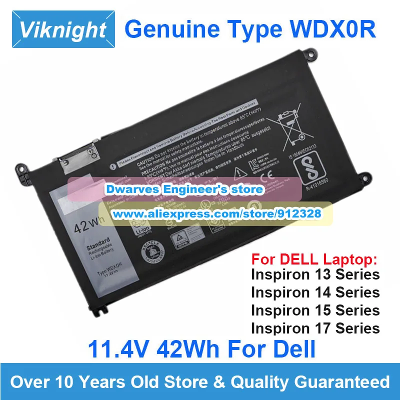 

Original 42Wh WDX0R RRJDX T2JX4 1VX1H Battery 11.4V For Inspiron 15 7000 Series 17 5770 13 5379 2-in-1 P69G Vostro 5471 5482