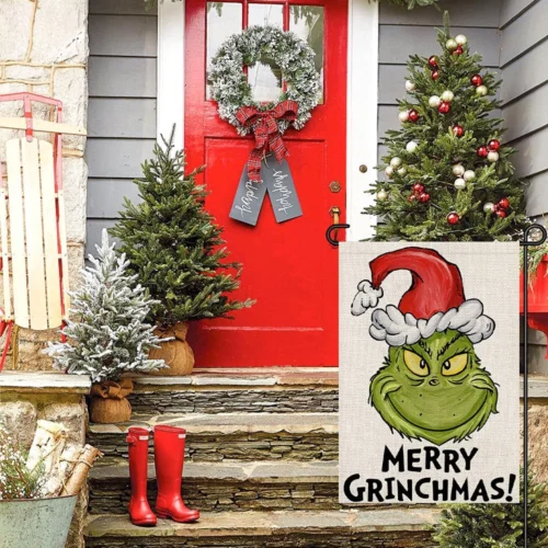 عيد ميلاد سعيد Grinchmas حديقة العلم الخيش 12X18 مزدوجة الجوانب، الشتاء عيد الميلاد الديكور #5