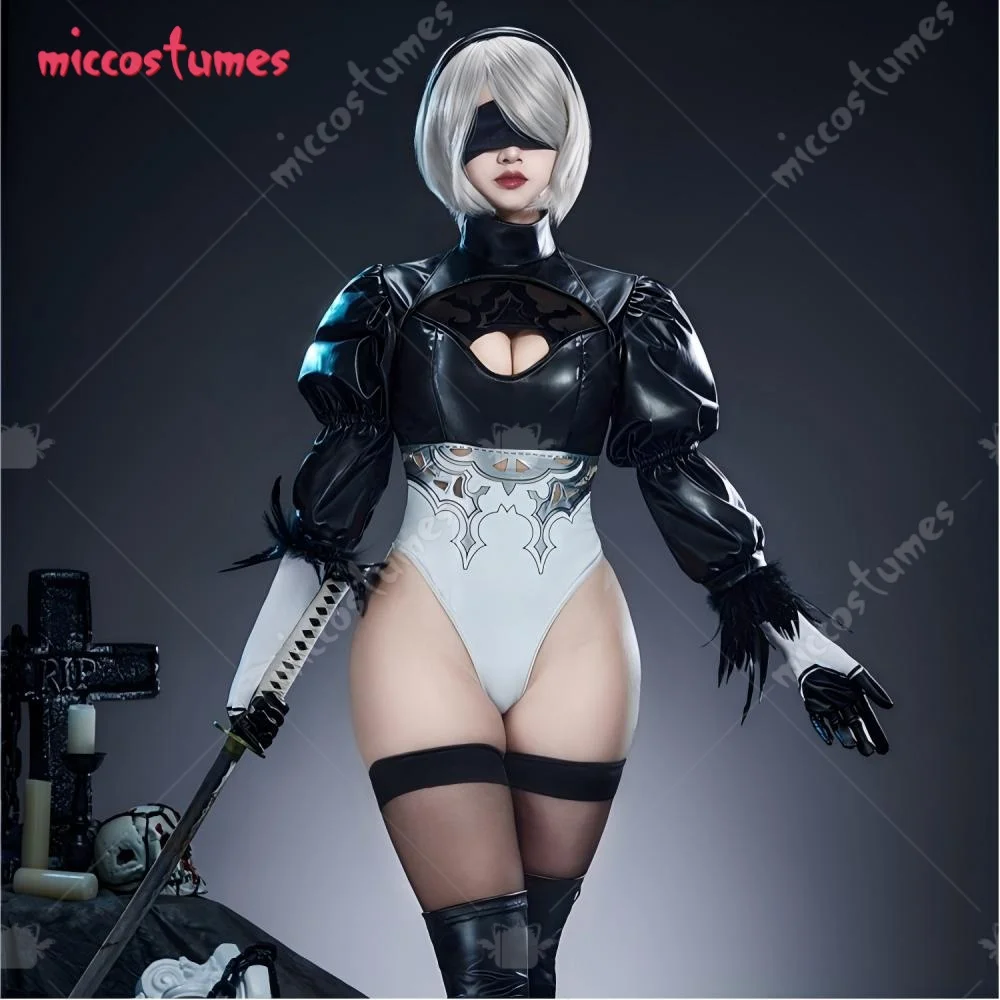 【Versandbereit】Miccostumes Damen Schwarzes Gothic Cosplay Kostüm Auto-Bodysuit mit Handschuhen und Augenklappe für Halloween