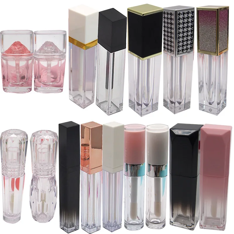 1pcs 3-7ml DIY gradient blue pink transparent lip glaze tube square lipgloss empty tubes cosmetic refillable bottles wholesell