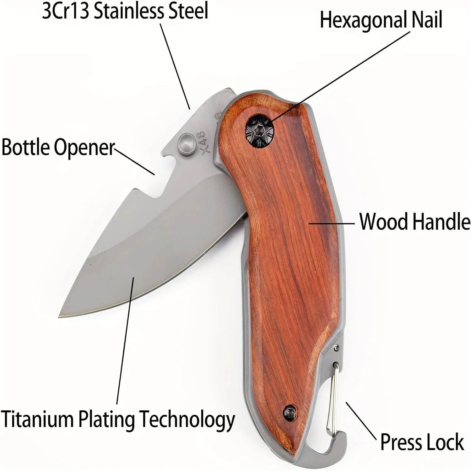 Juego de cuchillos de fruta plegables portátiles de 2 piezas, pequeños, ligeros con mango de madera. Cuchillas de acero inoxidable plateadas. Uso en la cocina al aire libre