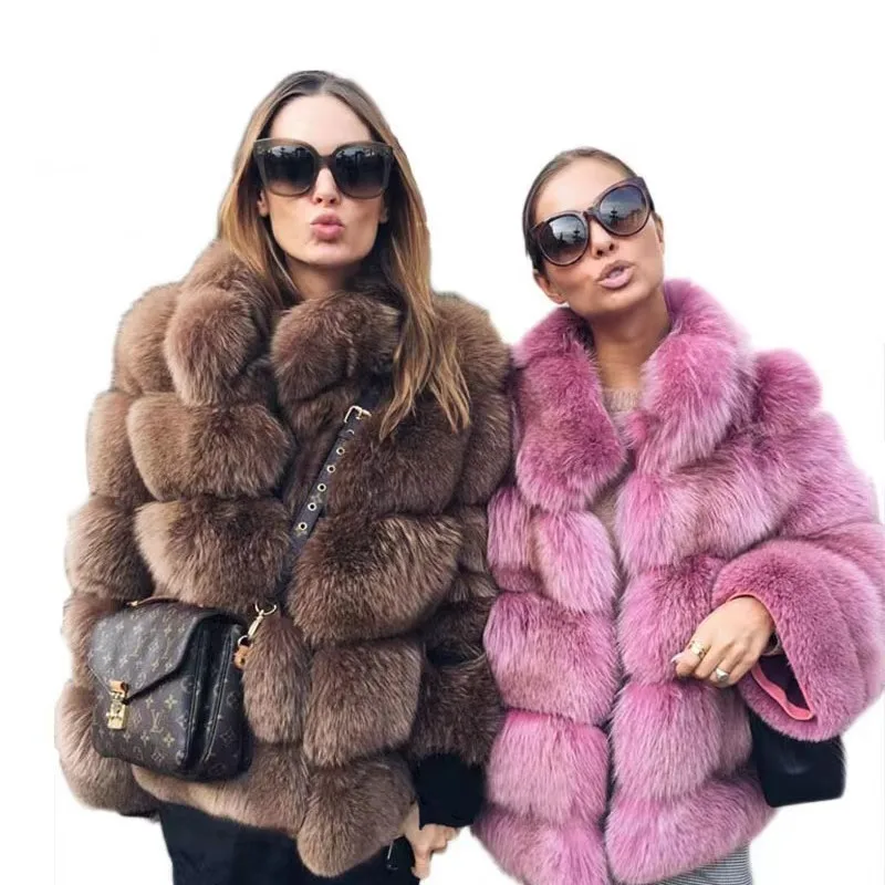 

New women's fur and mixed coat with a stand-up collar for women