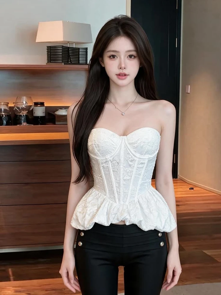 Pure Desire Sexy Bead Embroidery Strapless Fishbone Bralette Slimming Beautiful Back Versatile Top for Young Women