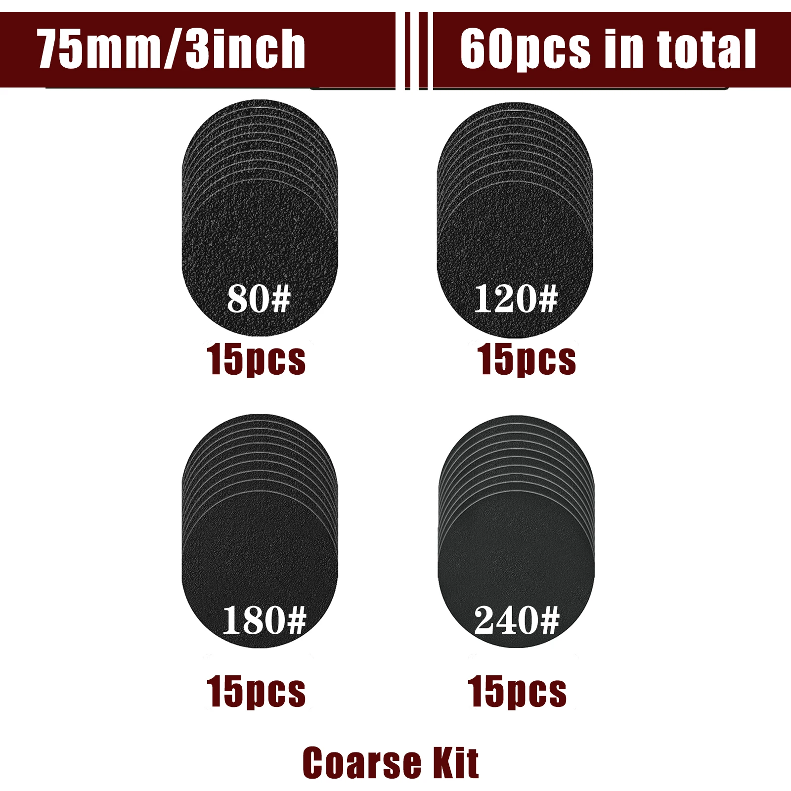 60 Stück 75mm Nass-Trocken-Schleifscheiben mit Klettverschluss, 3 Zoll Schleifscheiben für Exzenterschleifer, Schleifpapier-Pads