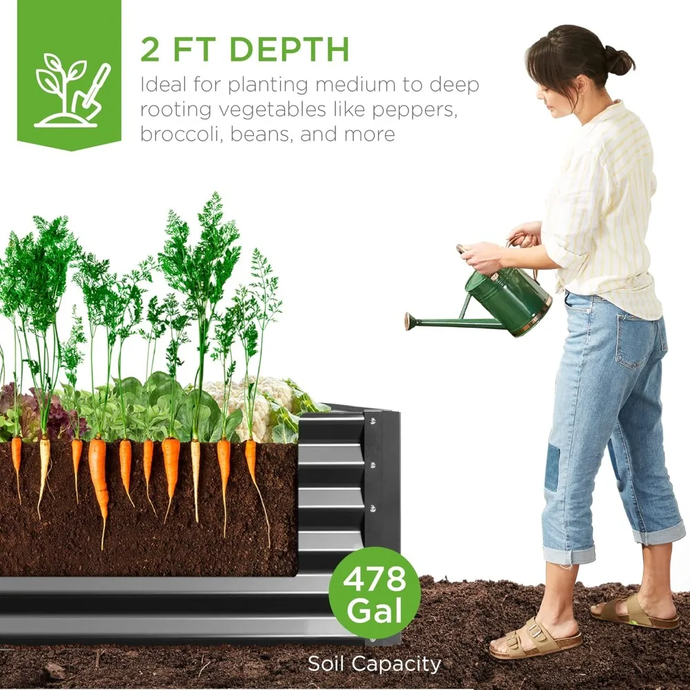 Best Choice Products 8x4x2ft Outdoor Metal Raised Garden Bed, Deep Root Planter Box for Vegetables, Flowers, Herbs,   Gray