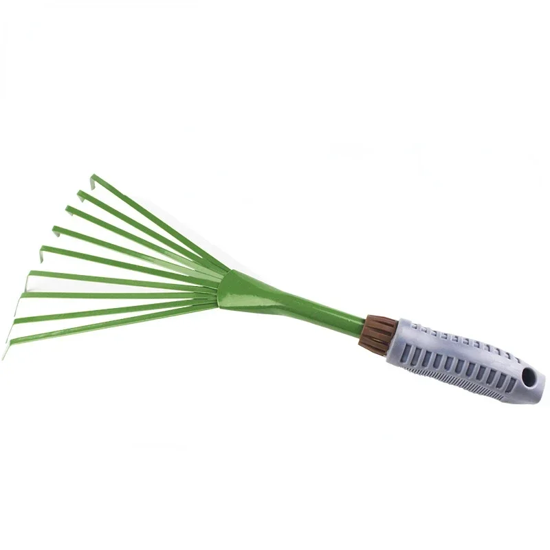 9 Teeth Garden Rake 15.5 Inch Grass Rake Hand Rake Leaf Broom with Comfort Grip Cleaning Pet Excrement Gardening Tools