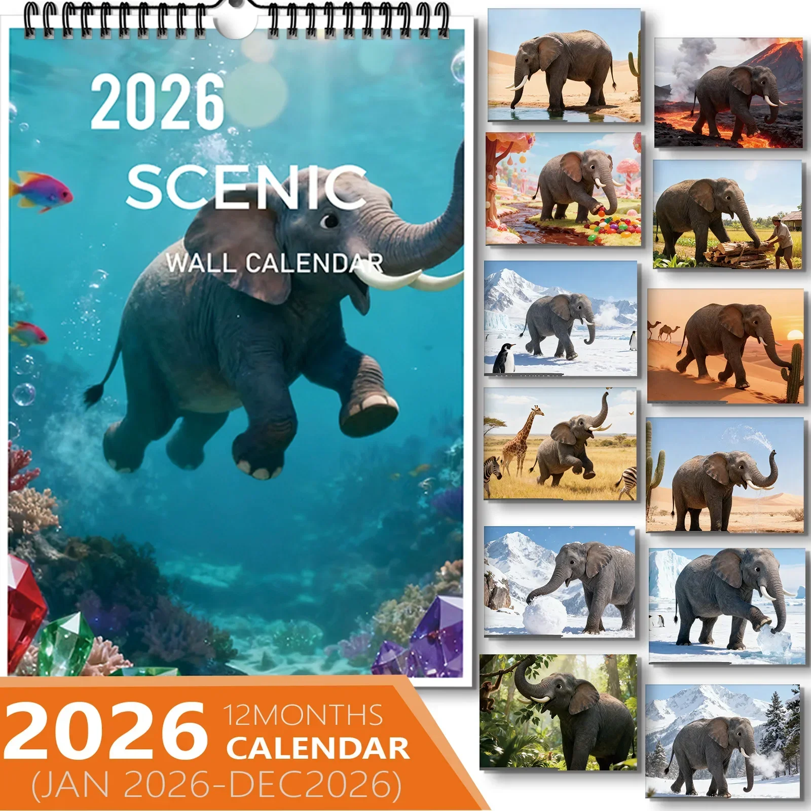 

1PC Unique Calendar Displaying Elephant, Suitable For Home Decor, Great For Wildlife Creative Enthusiasts Perfect New Year Gift