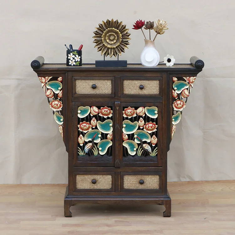 Entrance cabinet solid wood cabinet, imported South East Asia creative retro furniture, hand-carved living room locker