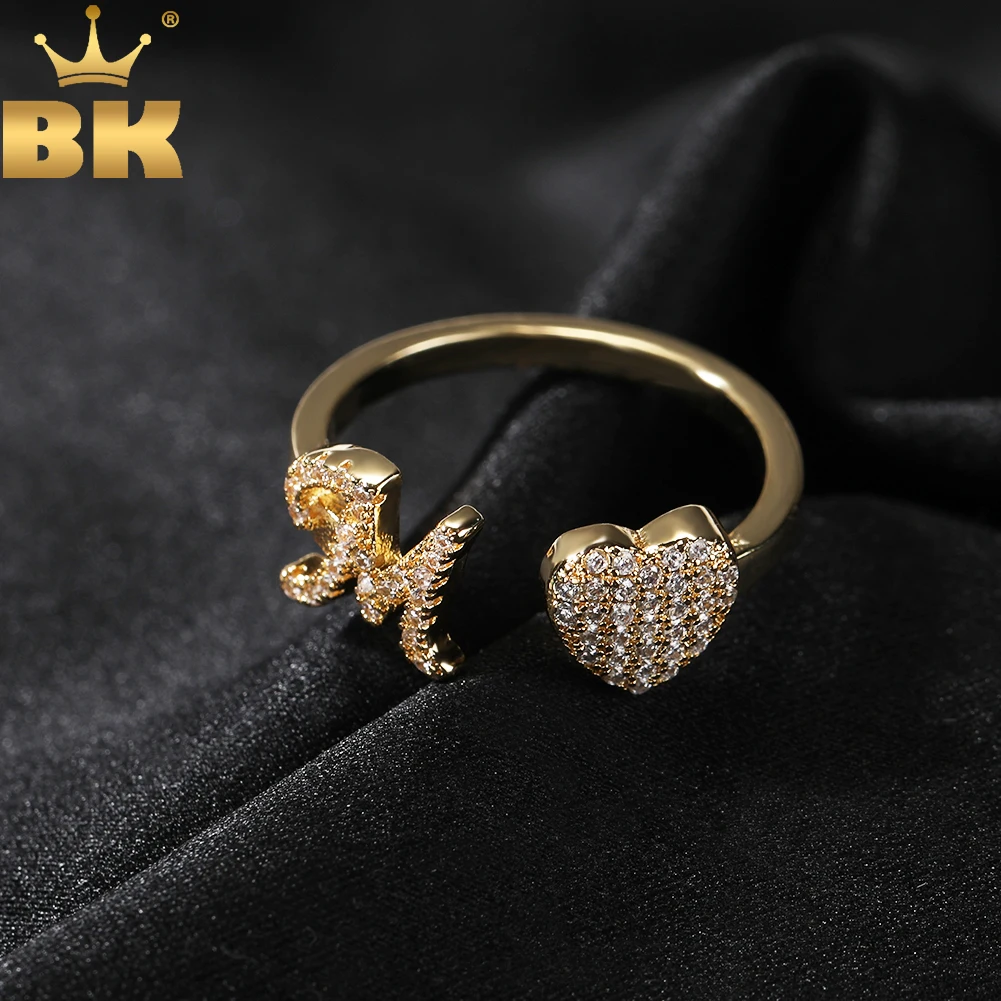 TBTK Opend Heart With Cursive Initial Letter Ring Micro Paved Out CZ Adjustable Ring HipHop Jewelry For Women Girl\'s Gift